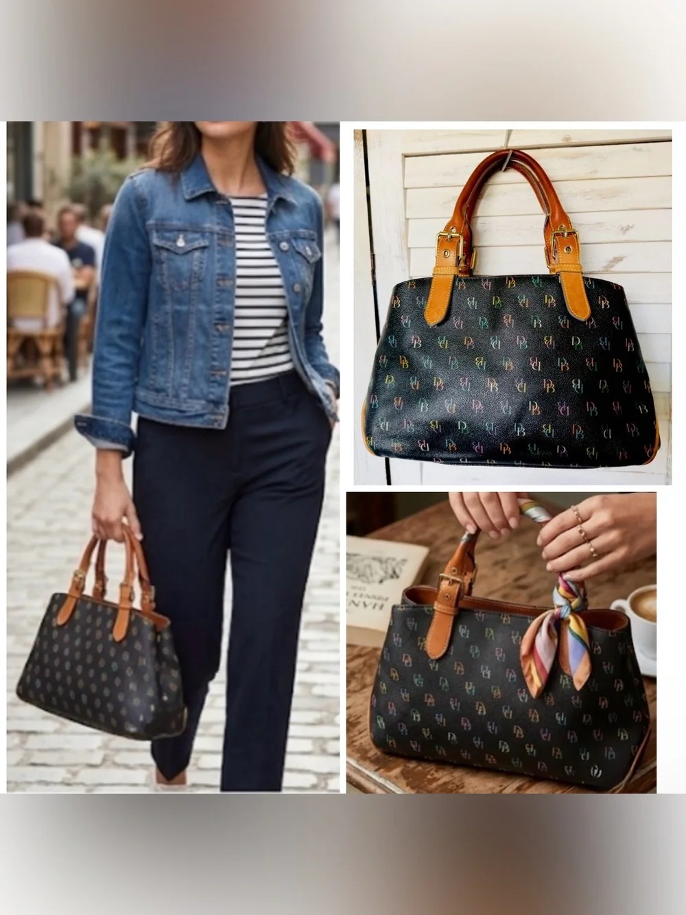 Dooney & Bourke Black Satchel RAINBOW ZIPPER EUC